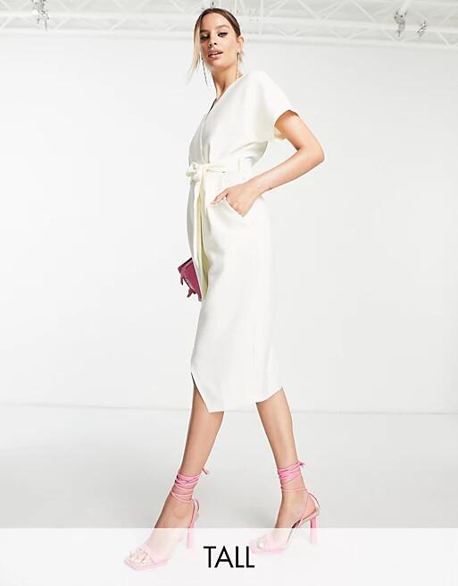 Closet London Tall kimono wrap dress in cream-White Cover