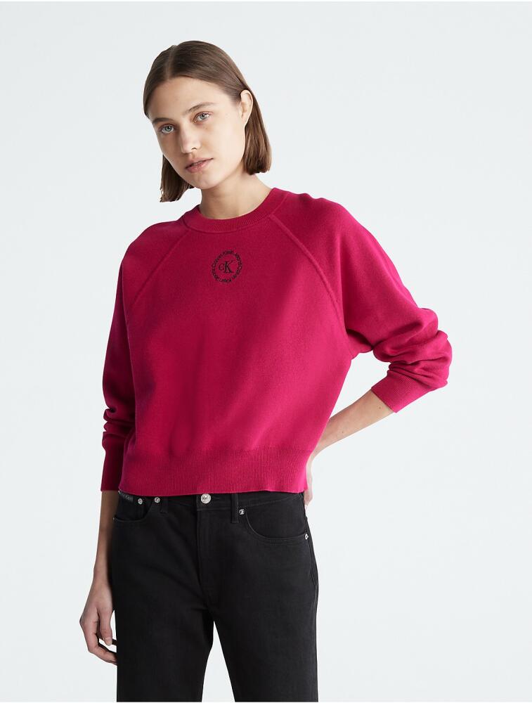 Calvin Klein Women's Monogram Logo Raglan Sleeve Crewneck Sweater - Red Cover