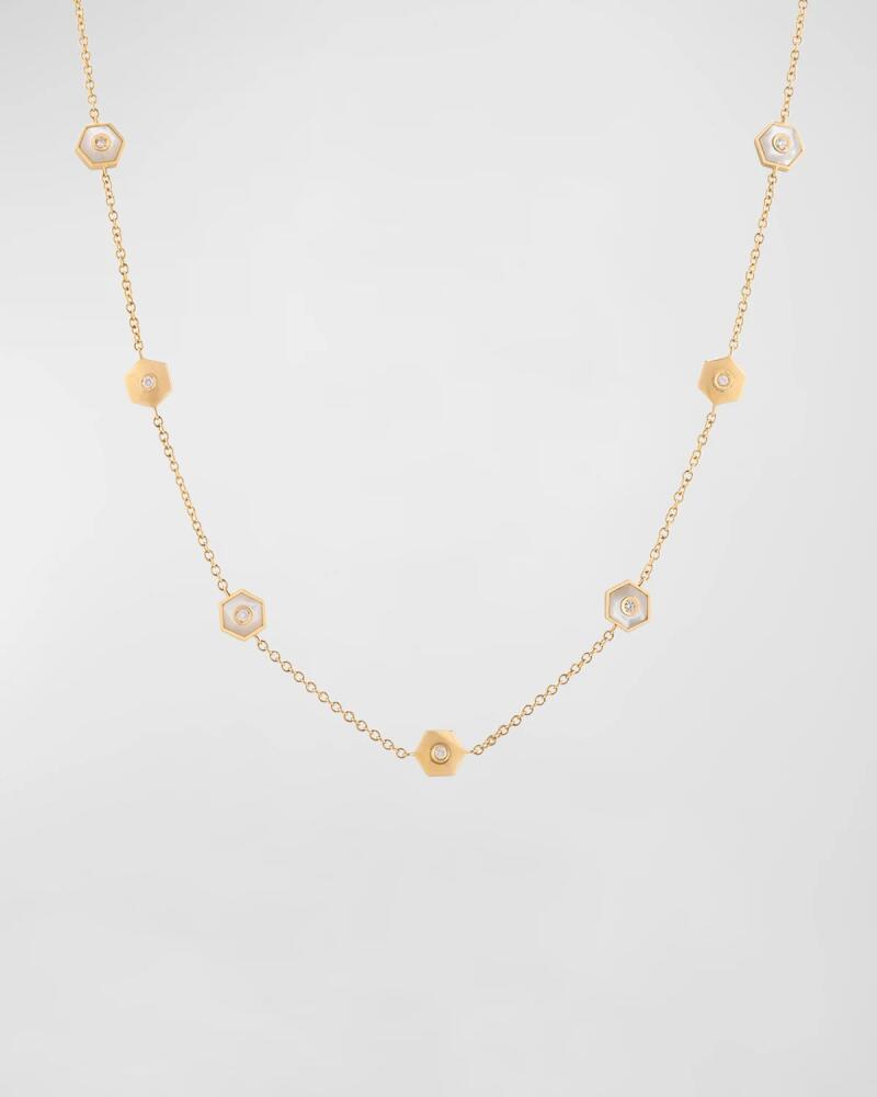 Miseno Baia Sommersa 18K Yellow Gold Long Necklace with White Diamonds and Mother-of-Pearl Cover