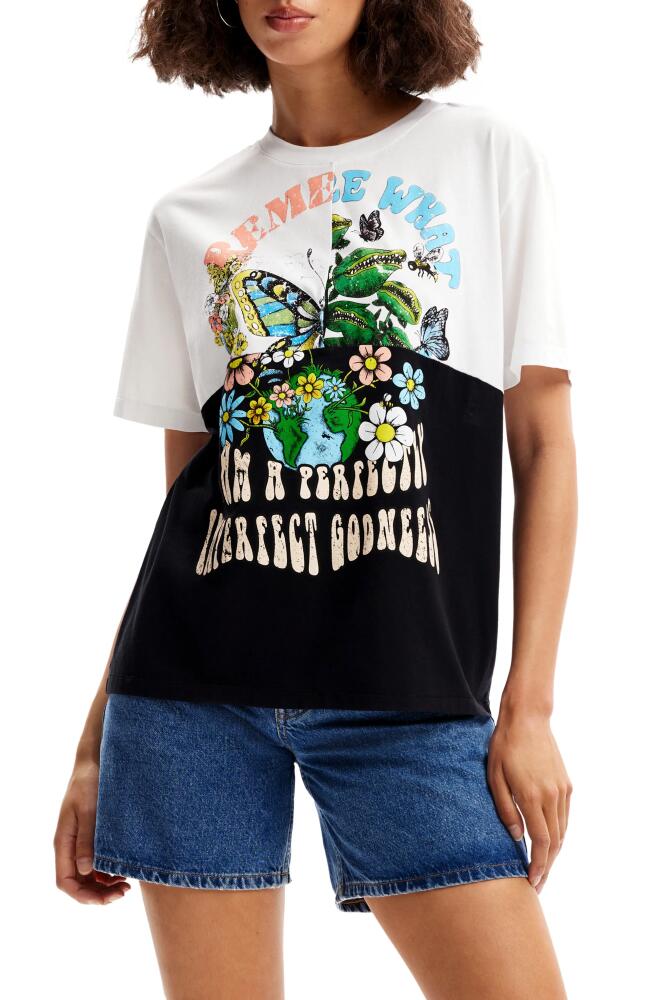 Desigual Retro Patchwork T-Shirt in White Cover