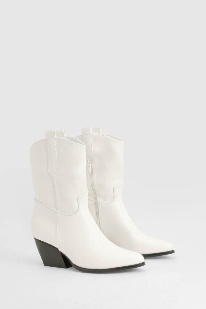 boohoo Womens Tab Detail Calf High Cowboy Boots - White Cover