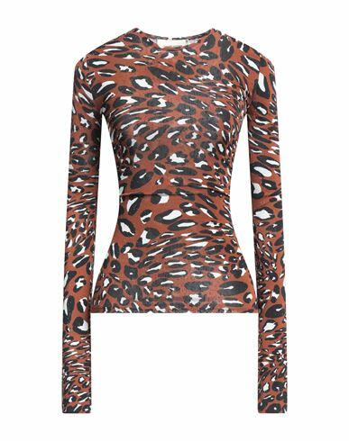 Alexandre Vauthier Woman T-shirt Brown Viscose, Elastane, Glass Cover