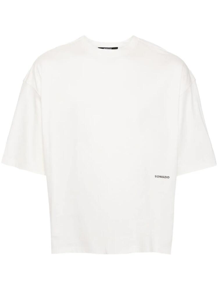 SONGZIO logo-embroidered panel-detail T-shirt - White Cover