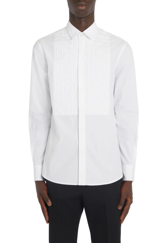 Valentino Woven Plastron Cotton Button-Up Shirt in Bianco Cover