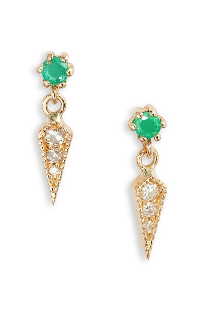 Meira T Diamond & Emerald Drop Earrings in Yellow Gold Cover