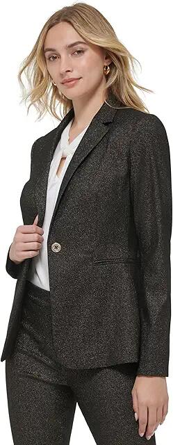 Tommy Hilfiger One-Button Shine Blazer (Black/Bronze) Women's Clothing Cover