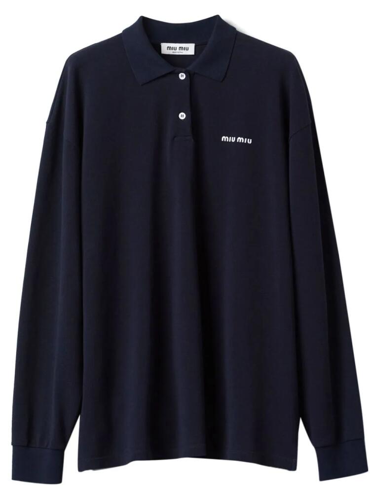 Miu Miu logo-embroidered piqué polo shirt - Blue Cover