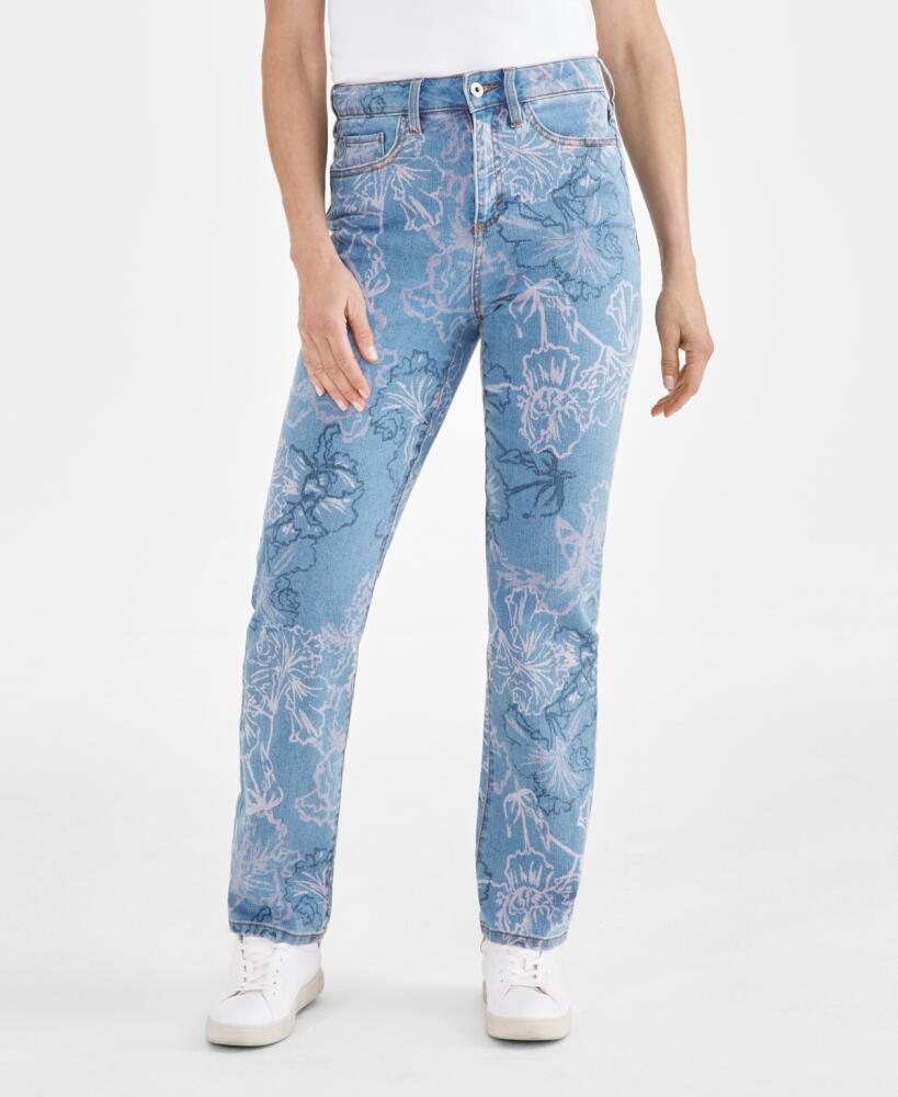 Style & Co Women's High-Rise Straight-Leg Printed Jeans, Created for Macy's - Dreamy Petals Cover