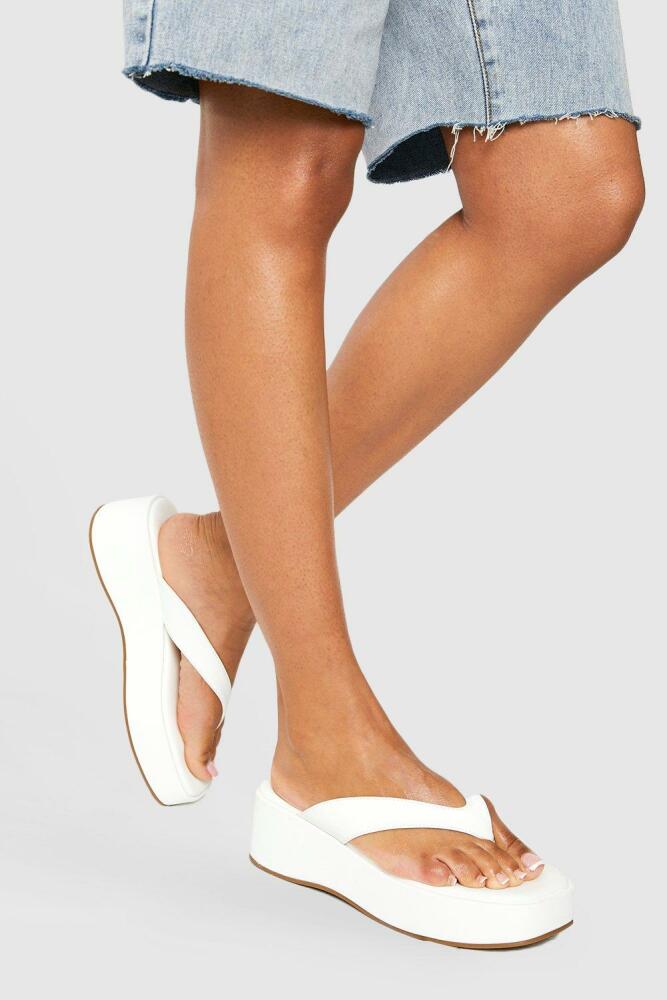 boohoo Womens Toe Post Chunky Flatform Sandals - White Cover