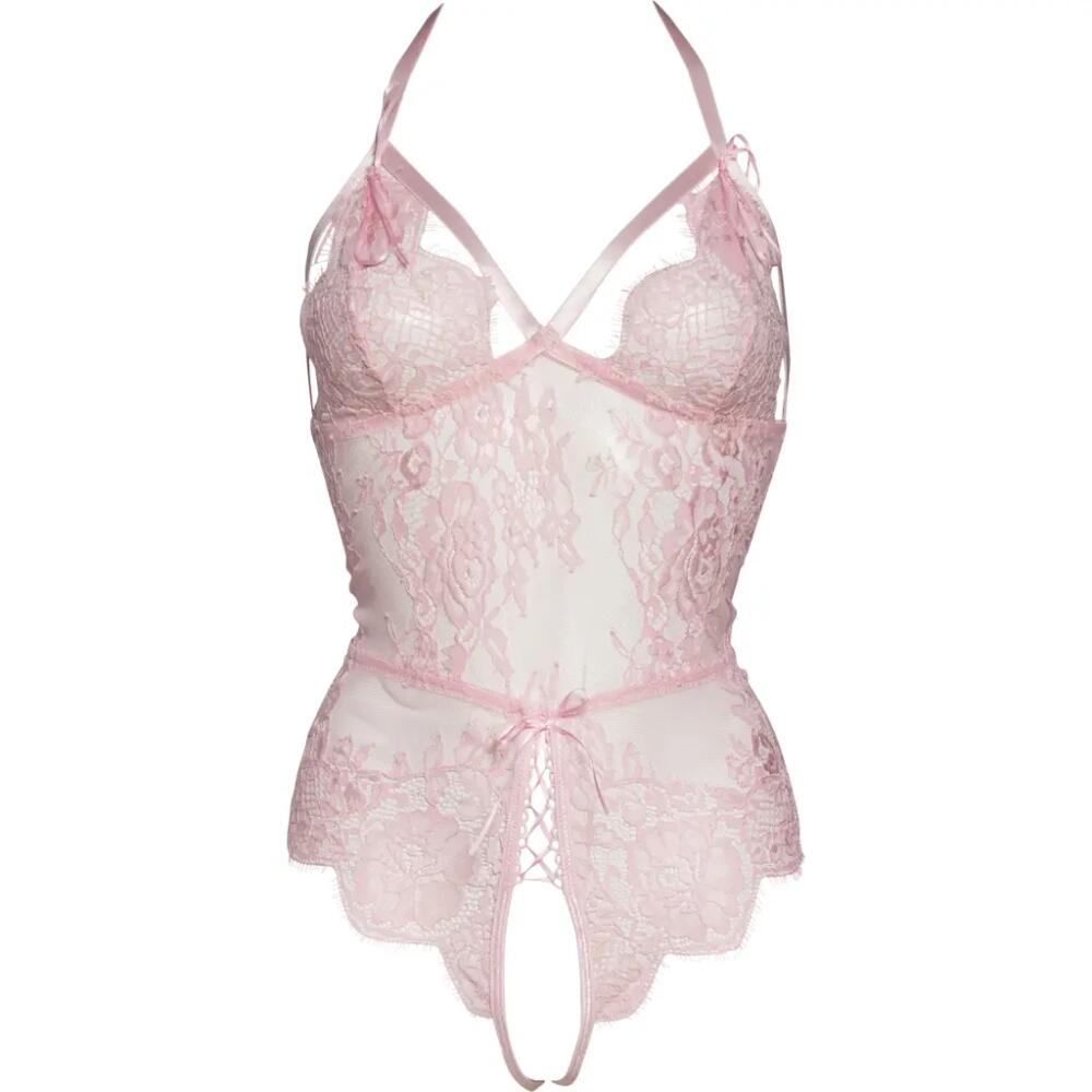 Coquette Open Gusset Lace Teddy in Pink Cover