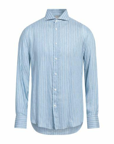 Brunello Cucinelli Man Shirt Sky blue Linen, Lyocell, Cotton Cover