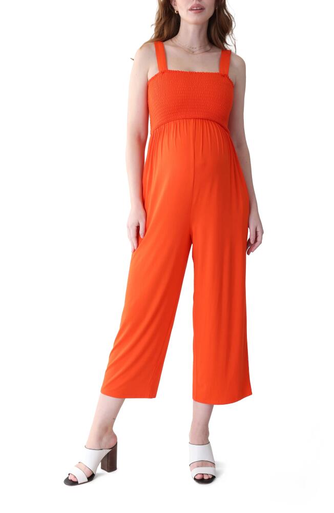 Ingrid & Isabel Check Smocked Maternity Jumpsuit in Tangerine Tango Cover