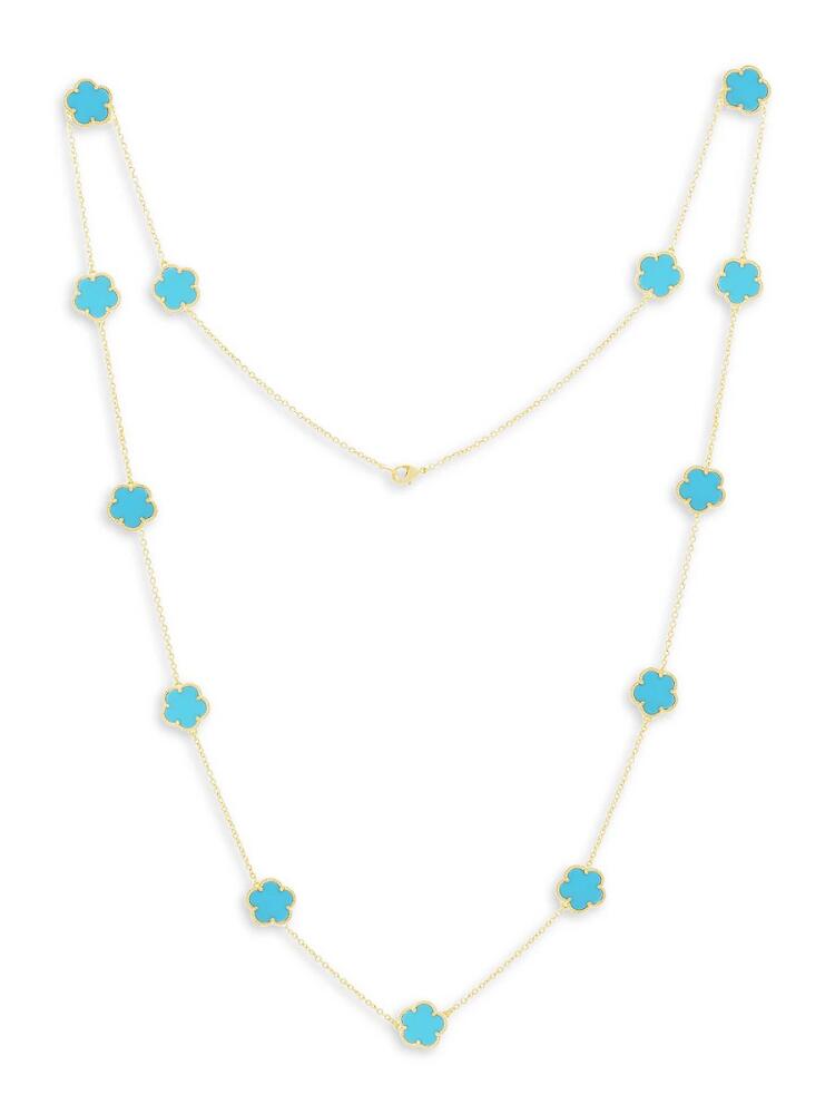 JanKuo Women's Flower 14K Yellow Goldplated & Blue Agate Station Necklace Cover