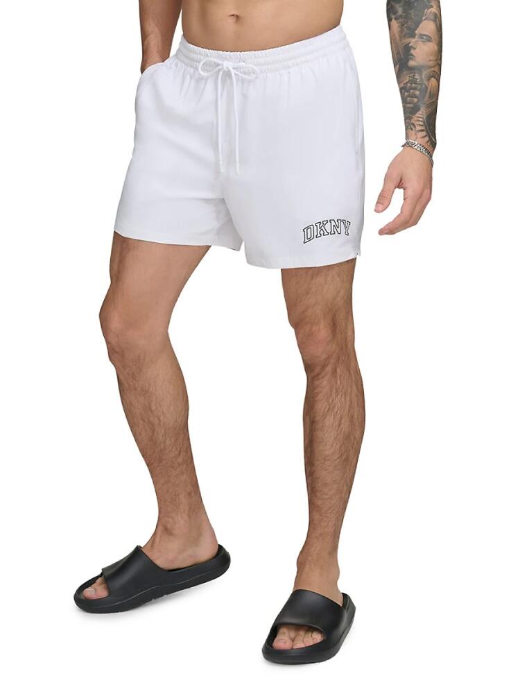 DKNY Men's Standard Fit Flat Front Swim Shorts - Brilliant White Cover