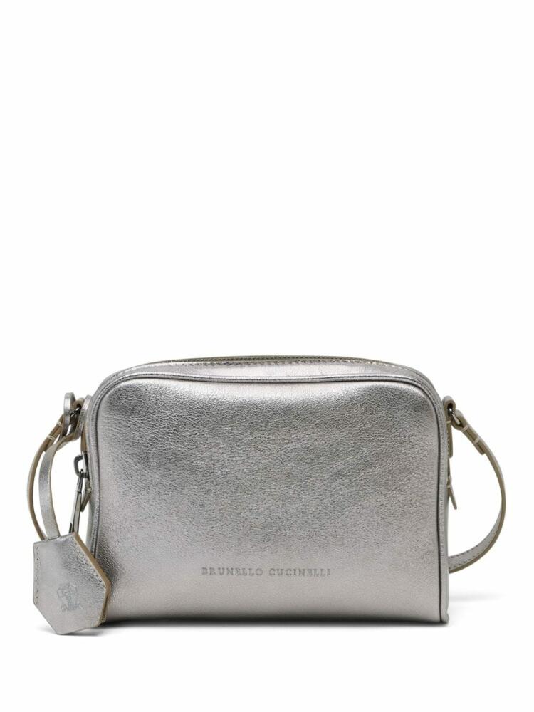 Brunello Cucinelli logo-tag leather crossbody bag - Grey Cover