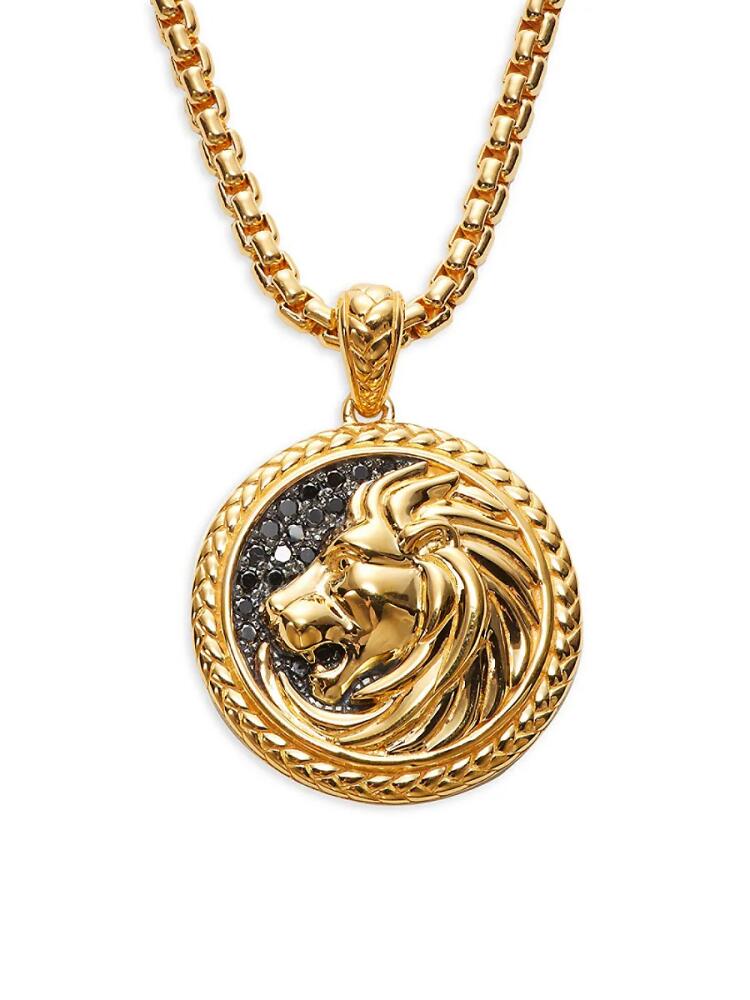 Effy Men's 18K Goldplated Sterling Silver & Black Diamond Lion Pendant Necklace Cover