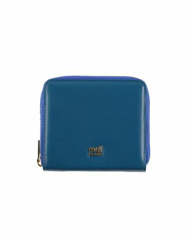 Cavalli Class Woman Wallet Blue Polyurethane, Calfskin Cover