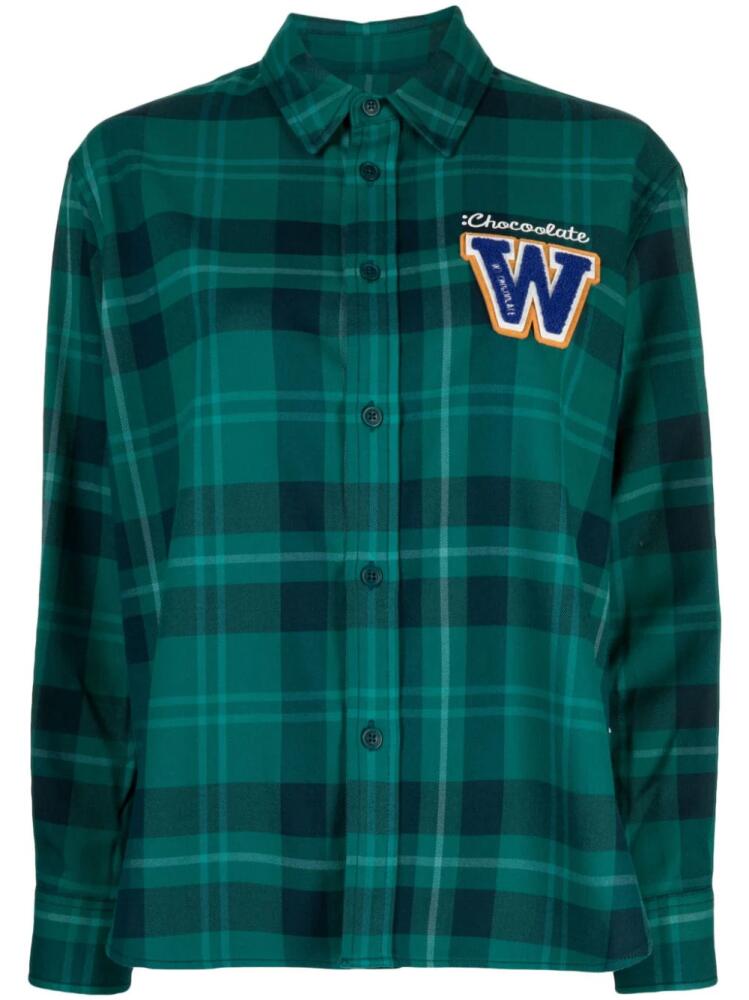 CHOCOOLATE logo-embroidered checkd shirt - Green Cover