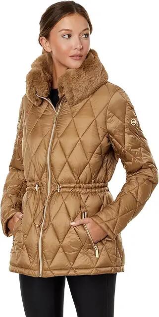 MICHAEL Michael Kors Diamond Quilt Puffer M426048C68 (Dark Camel) Women's Clothing Cover