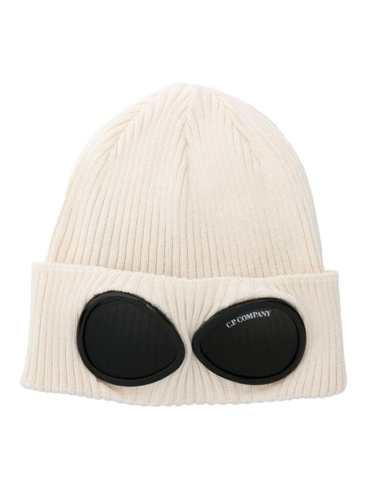 C.P. Company Goggles-detail ribbed beanie - Neutrals Cover