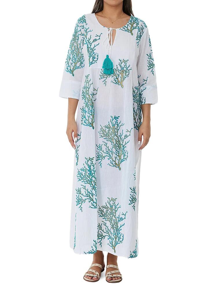 Ranee's Women's Print Tassel Tie Coverup Maxi Dress - White Cover