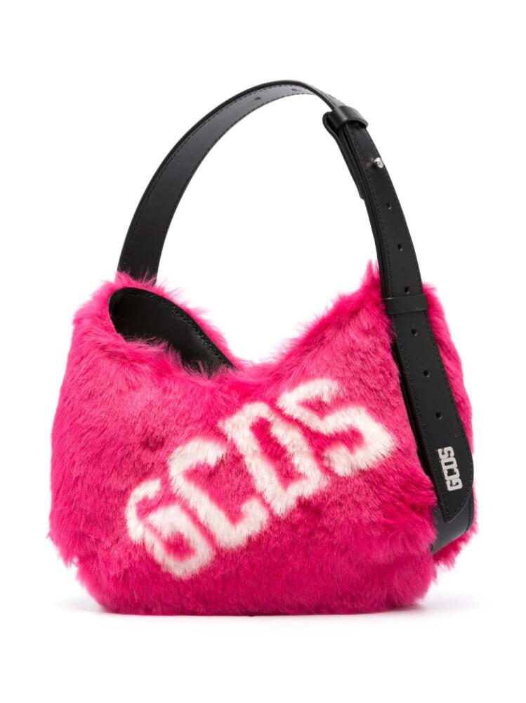 GCDS small Comma Faux Fur Logo shoulder bag - Black Cover