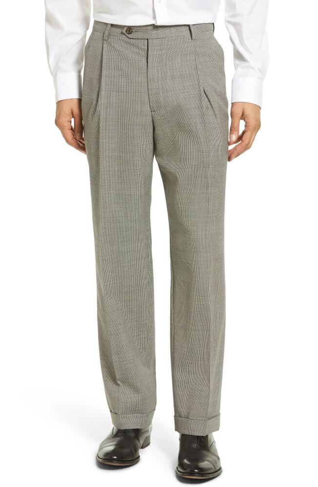 Berle Pleated Houndstooth Wool Trousers in Charcoal Cover