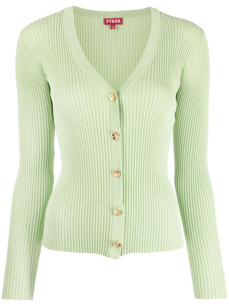 STAUD ribbed V-neck cardigan - Green Cover