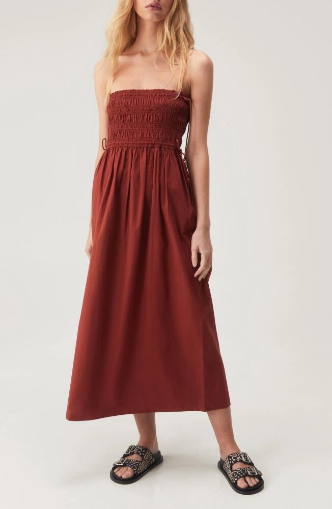 NASTY GAL Smocked Strapless Cotton Midi Dress in Rust Cover