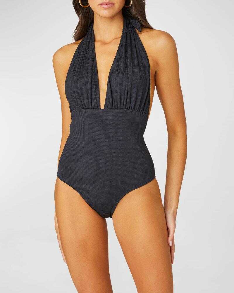 Shoshanna Textured Halter One-Piece Swimsuit Cover