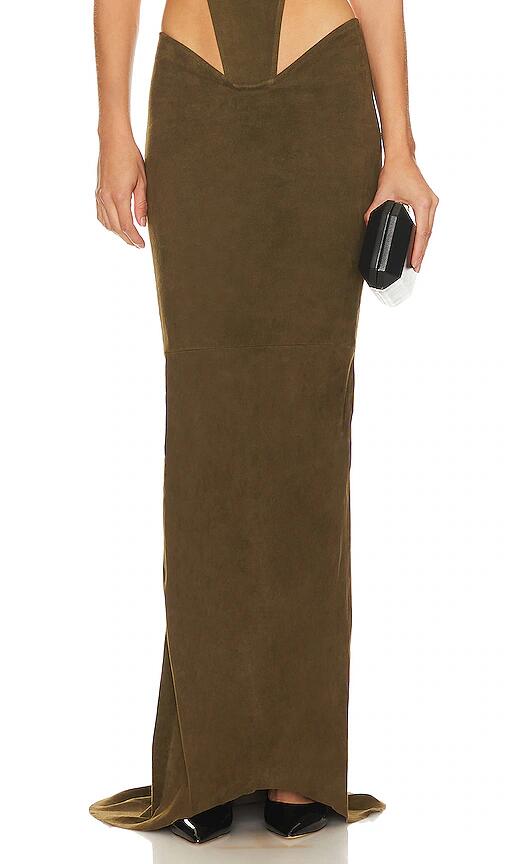 LaQuan Smith Maxi Skirt in Olive Cover