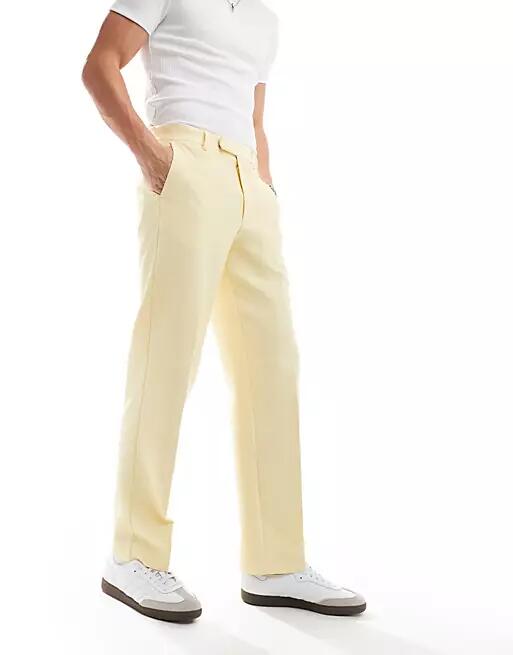 ASOS DESIGN smart straight leg pants in yellow waffle texture Cover