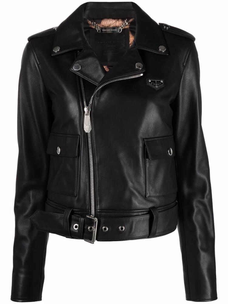 Philipp Plein leather biker jacket - Black Cover