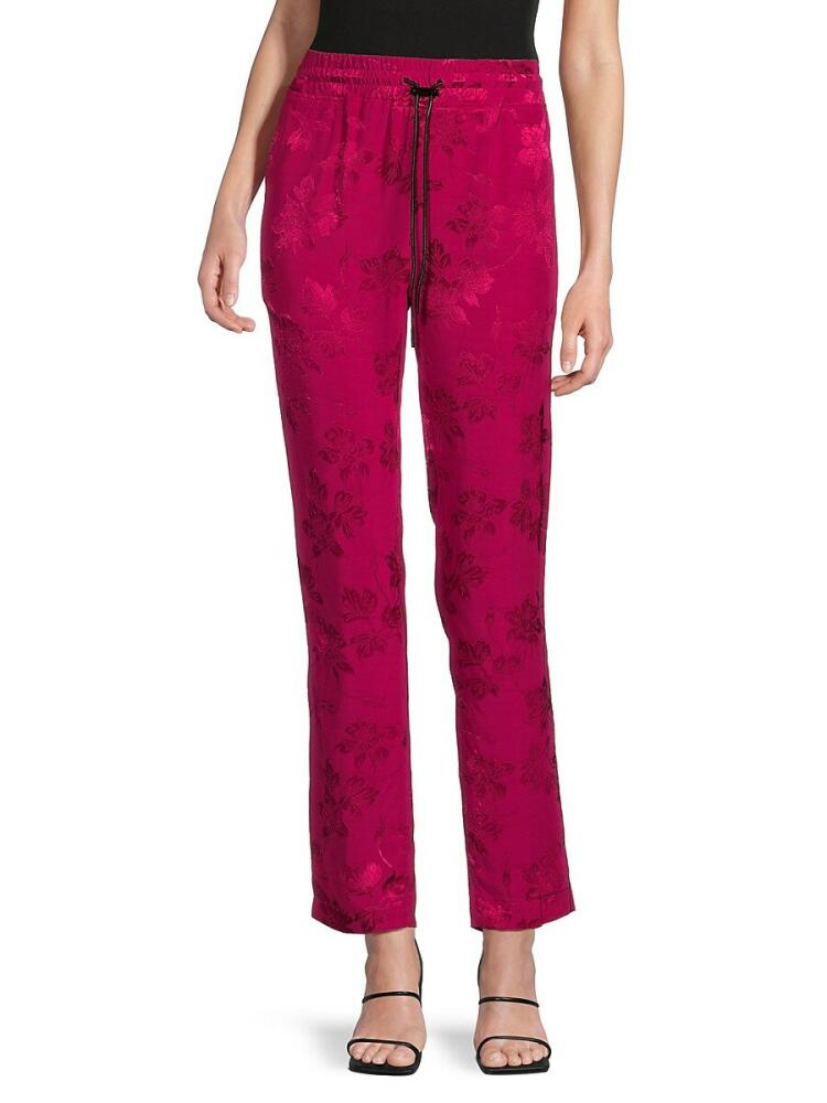 RTA Women's Fiona Floral Satin Drawstring Pants - Pink Cover