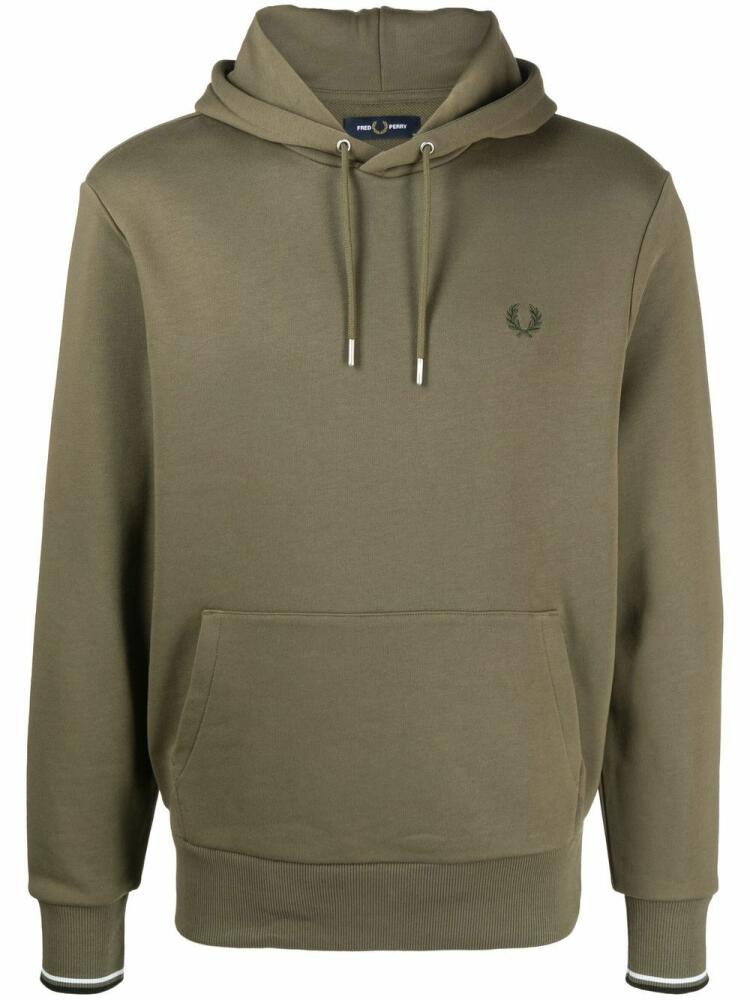 Fred Perry embroidered-logo drawstring hoodie - Green Cover