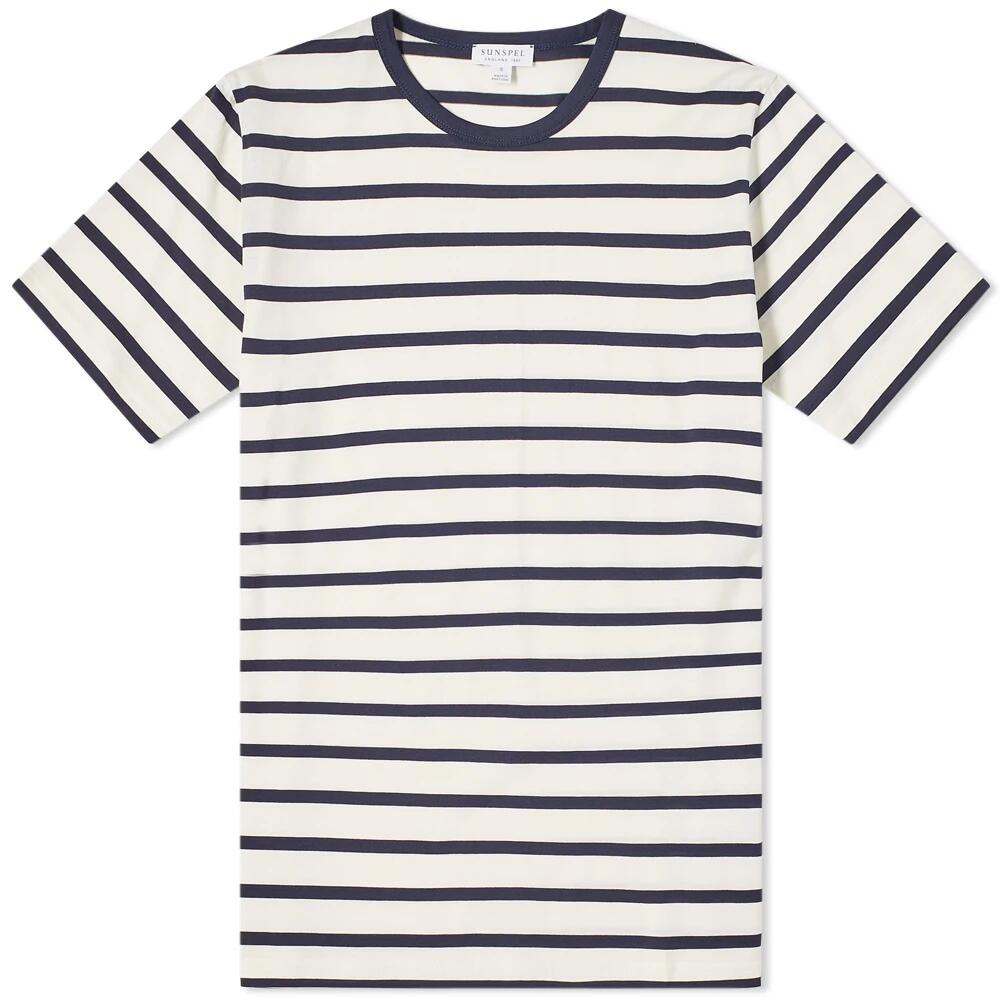 Sunspel Men's Breton Stripe T-Shirt in Ecru/Navy Stripe Cover