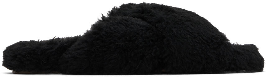 Yves Salomon Black Curly Merino Slippers Cover