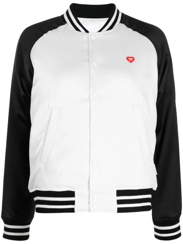 CHOCOOLATE logo-appliqué satin bomber jacket - White Cover