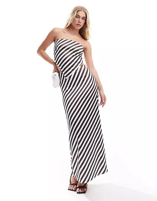 4th & Reckless satin maxi skirt in cream and chocolate stripe - part of a set-Multi Cover