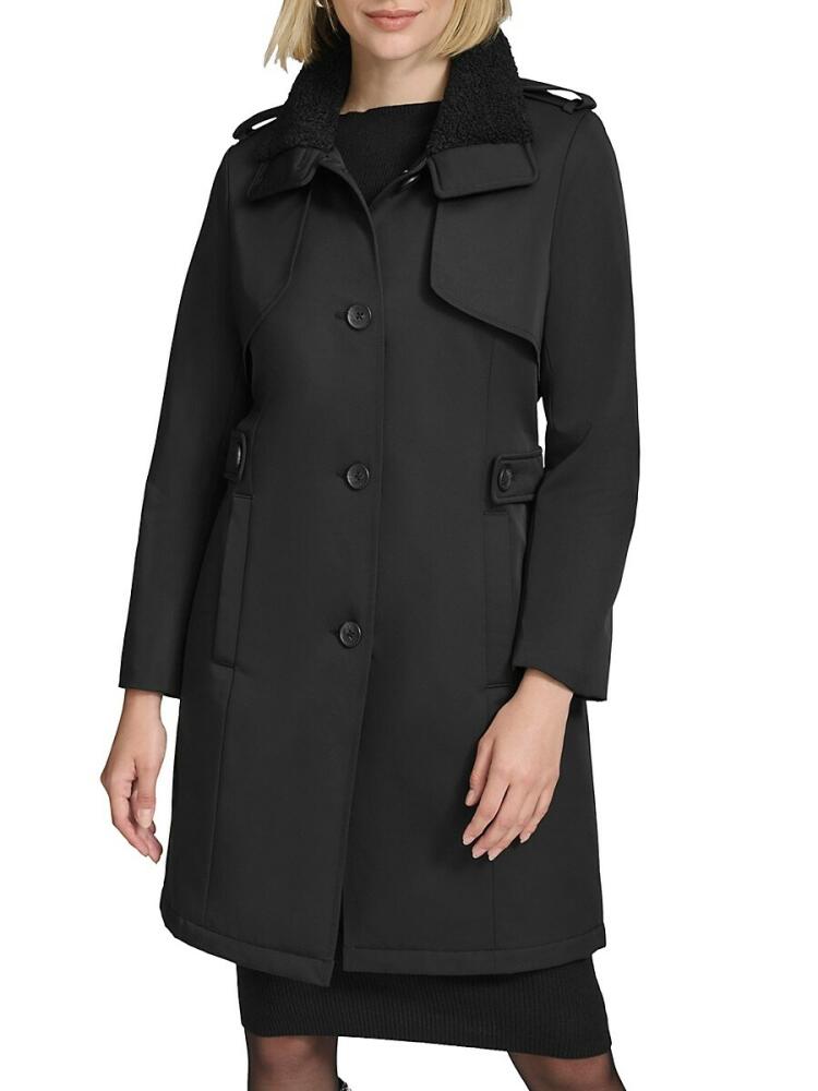 Andrew Marc Women's Teagan Faux Shearling Single-Breasted Trench Coat - Black Cover