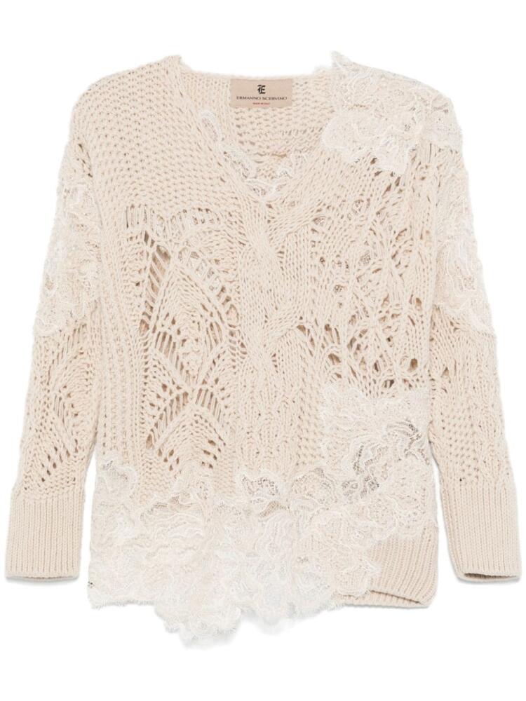 Ermanno Scervino lace-detail sweater - Neutrals Cover