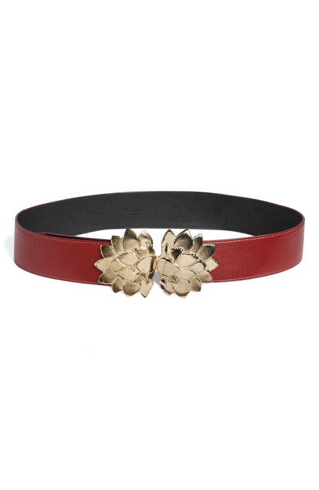 Raina Floral Buckle Leather Belt in Burgundy Cover