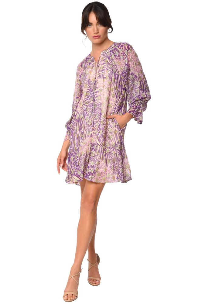 CIEBON Harriet Metallic Star Animal Print Dress in Purple Cover