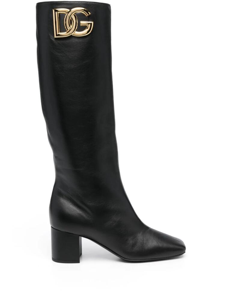 Dolce & Gabbana Jackie 60mm logo-plaque leather boots - Black Cover