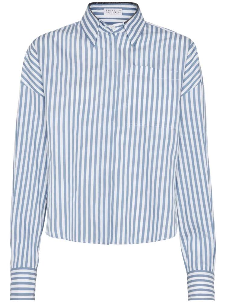 Brunello Cucinelli striped cotton-silk shirt - Blue Cover