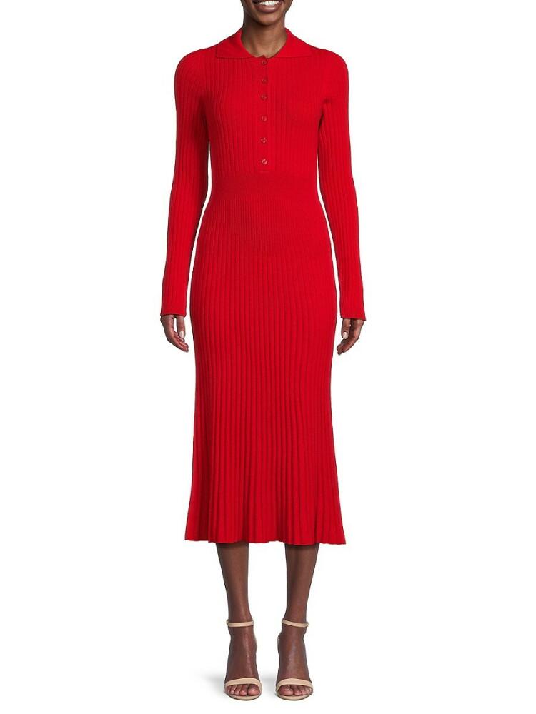 Design 365 Women's Ribbed Cashmere Maxi Shirt Dress - Red Cover