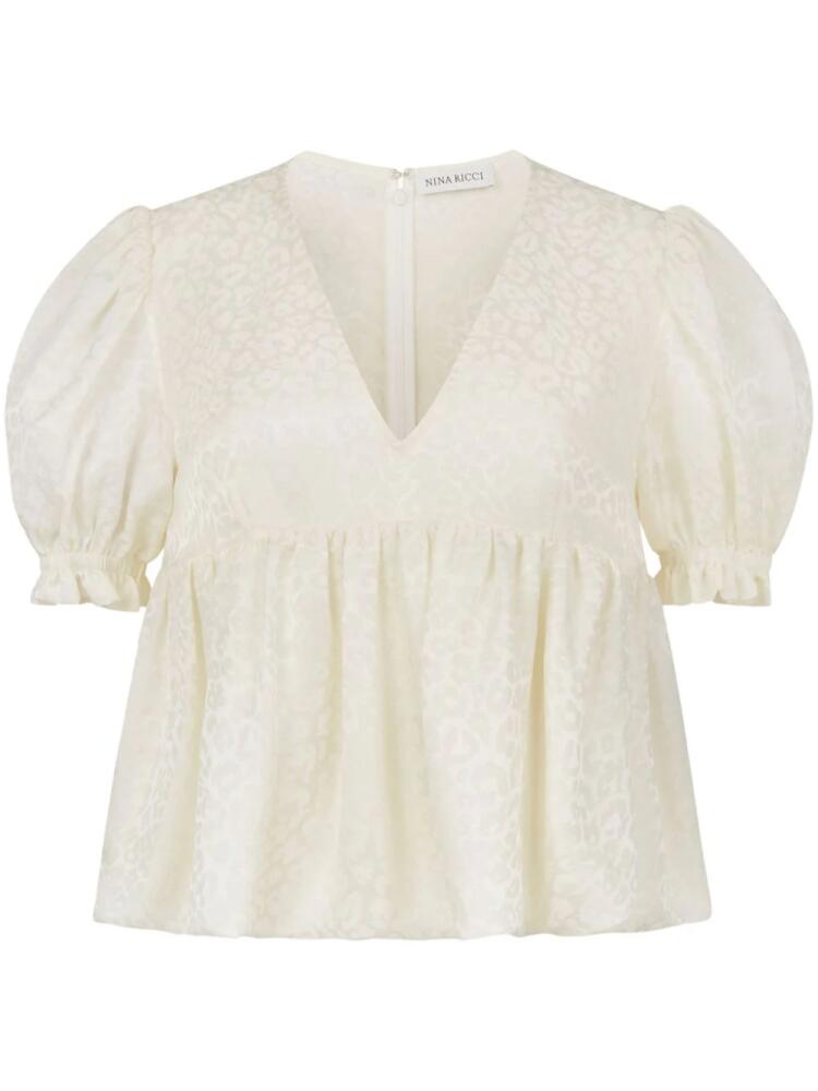 Nina Ricci leopard-jacquard babydoll blouse - White Cover