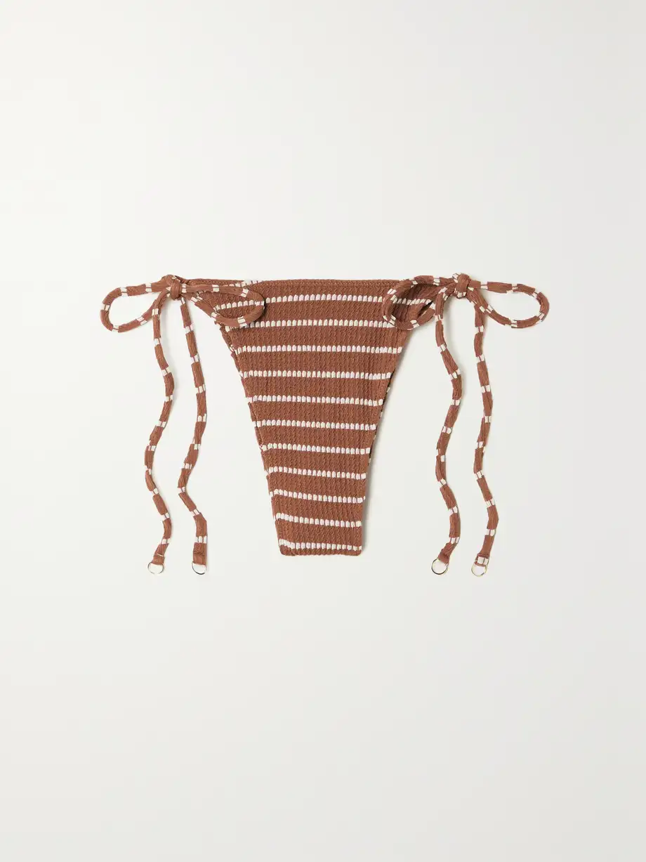 Faithfull - Andrea Striped Textured Bikini Briefs - Brown Cover