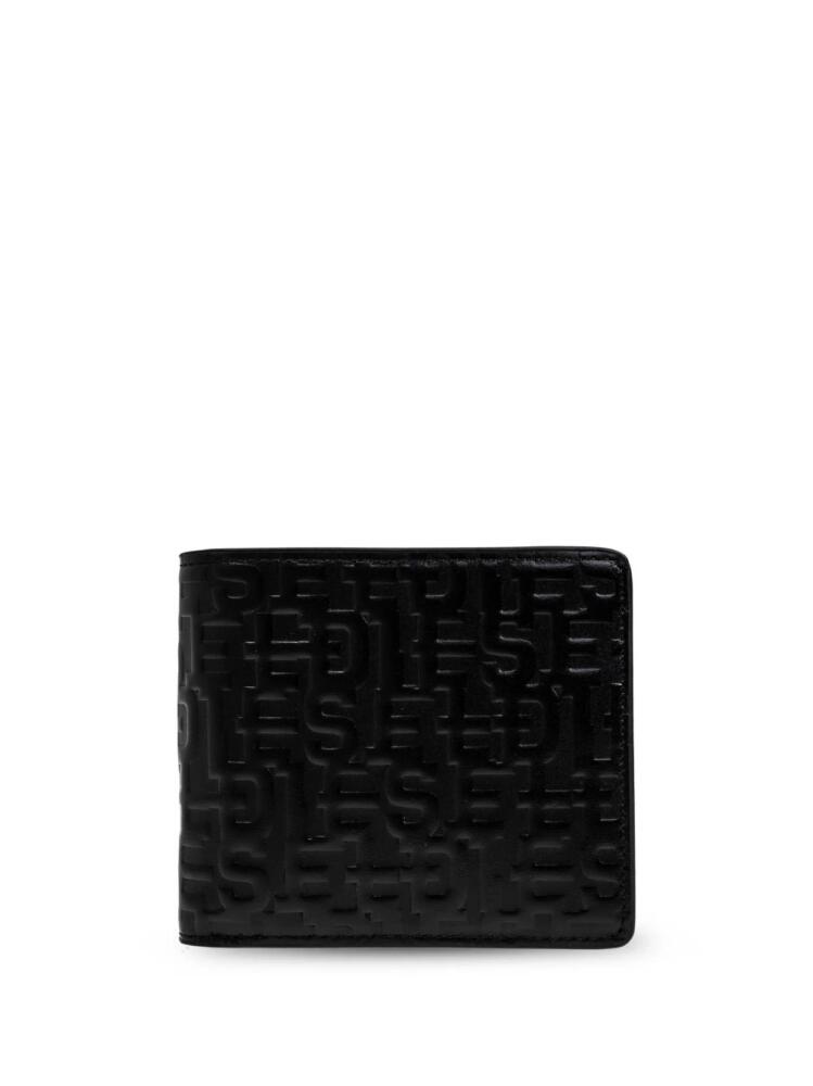 Diesel embossed-logo leather bi-fold wallet - Black Cover