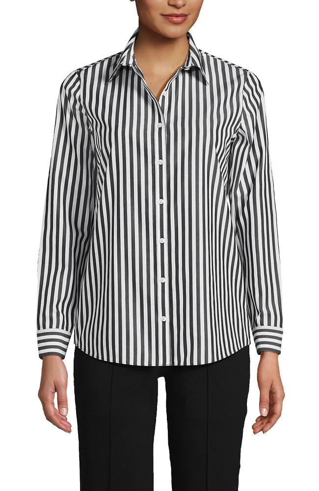 Lands' End No Iron Supima Cotton Long Sleeve Shirt in Black/white Stripe Cover